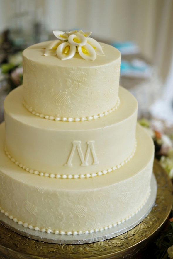 All White Wedding Cake with Initial