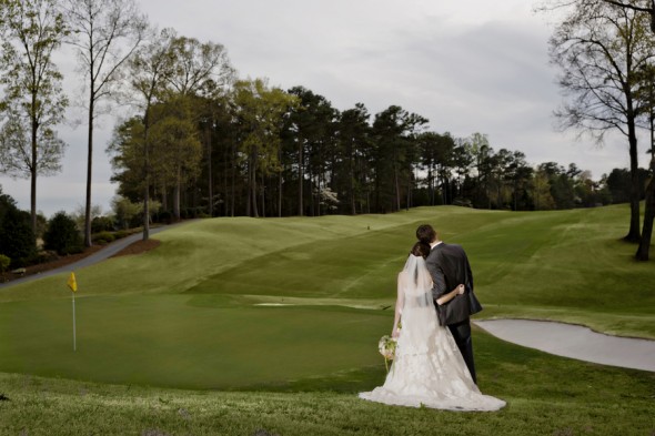 Bride and Groom Photographed on Golf Course