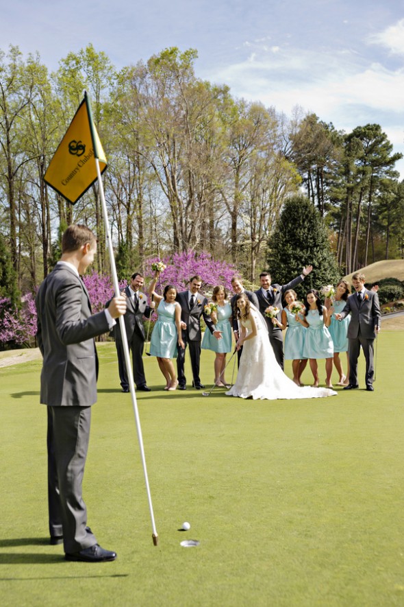 Bride + Groom and Wedding Party on the Golf Course