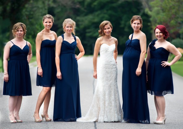 Bride with Bridesmaids in Navy Dresses
