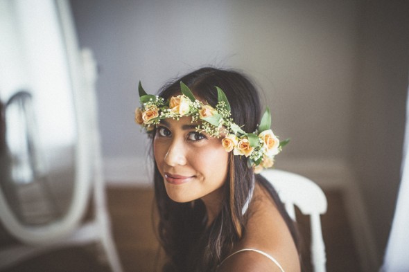 California Bride with Floral Wreath