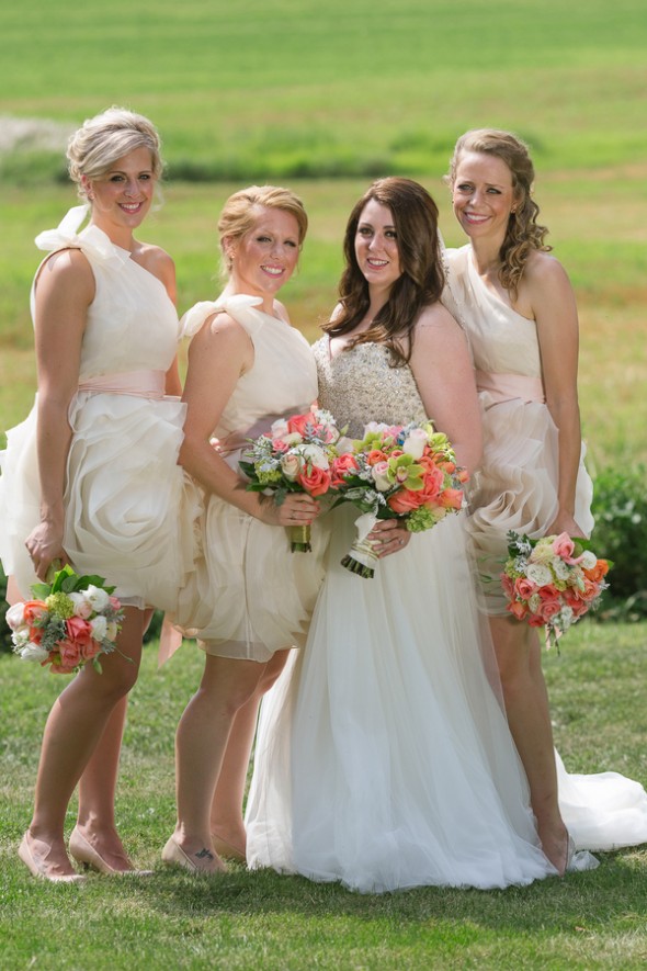 Bride and Bridesmaids in White and Cream Dresses