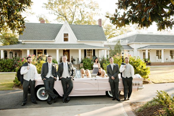 Wedding Party in Vintage Car