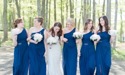 Bridesmaids in Long Navy Blue Dresses