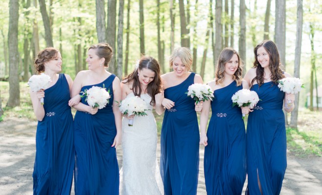 Bridesmaids in Long Navy Blue Dresses