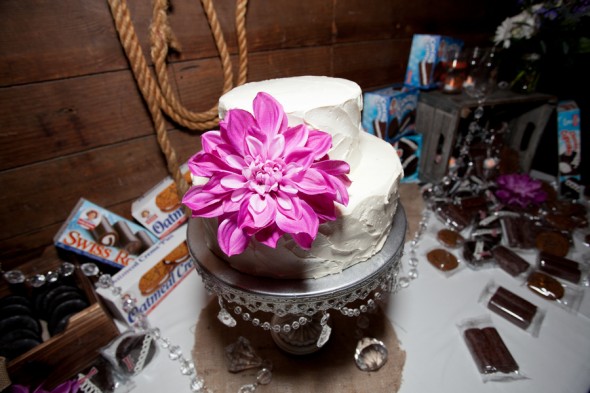 Wedding Cake with Large Purple Flower