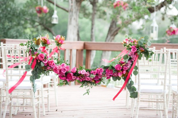 Floral Garland On Aisle of Outdoor Wedding Ceremony