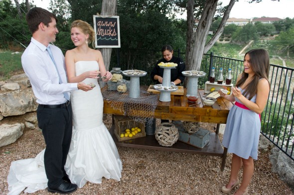 Bride and Groom at Oyster Bar at Reception