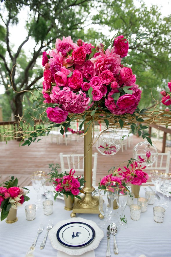 Tall Floral Wedding Centerpiece in Gold Vase