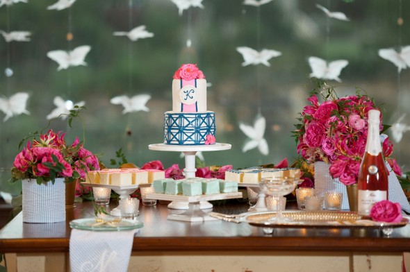 Sweets Table with Wedding Cake and  Petit Fours