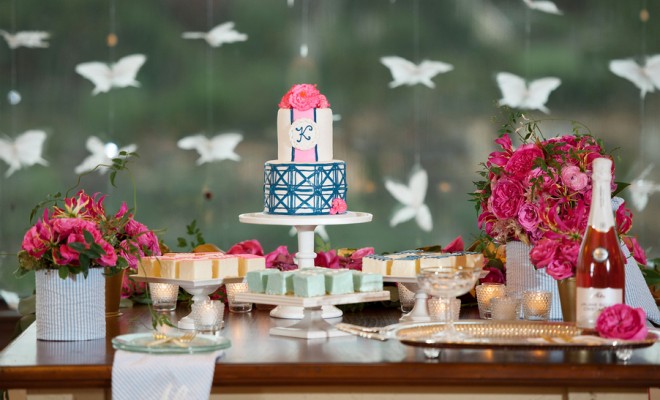 Sweets Table with Wedding Cake and Petit Fours