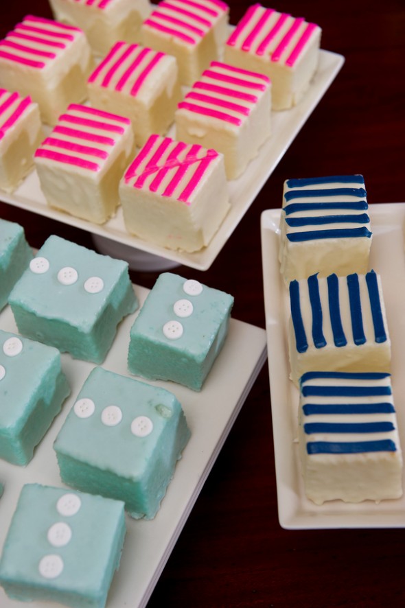 Colorful Preppy Petit Fours on a Weddings Sweets Table