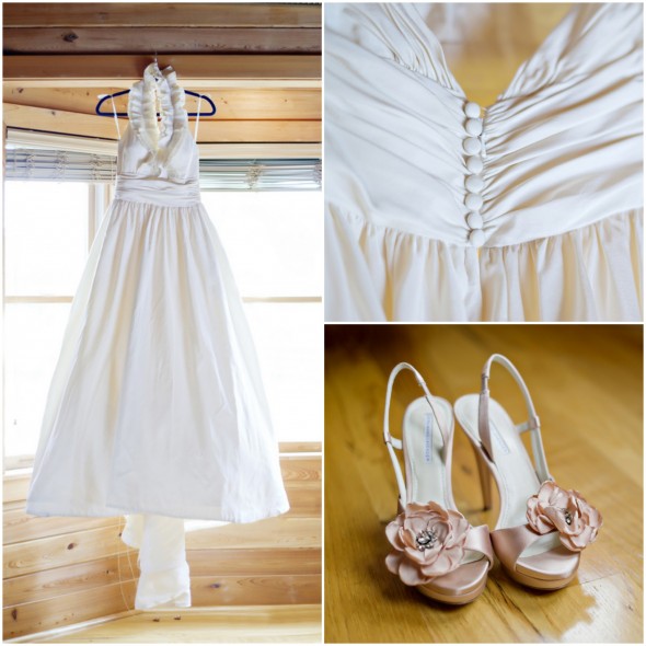 Halter Style Wedding Dress and Pink Shoes