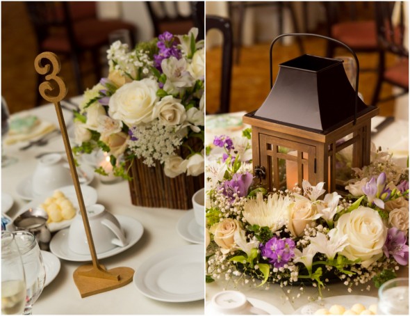 Tall Metal Table Number and Lantern Wedding Centerpiece