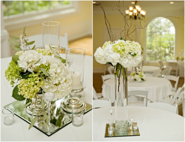 Green and White Floral Arrangements at Wedding Reception